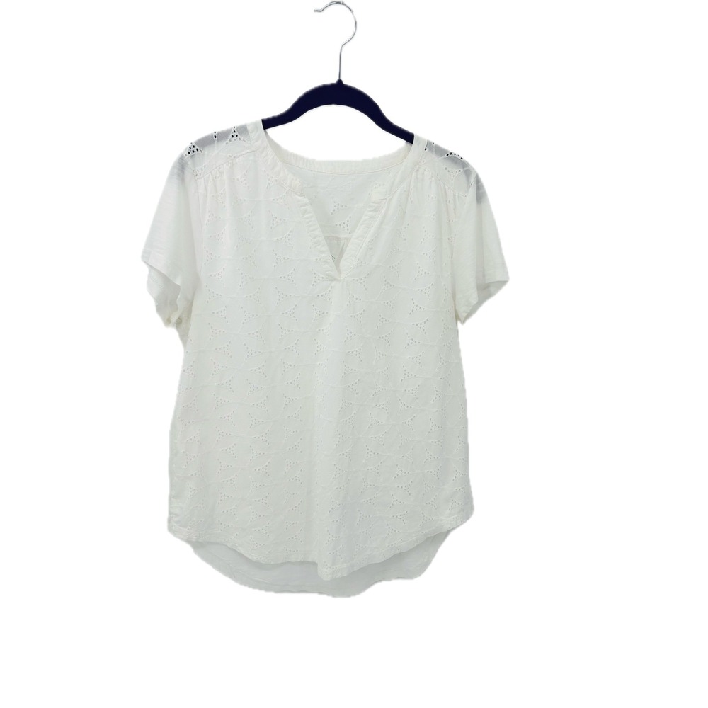 St Johns Bay Eyelet White Short Sleeve Top Decorative Back Panel Medium